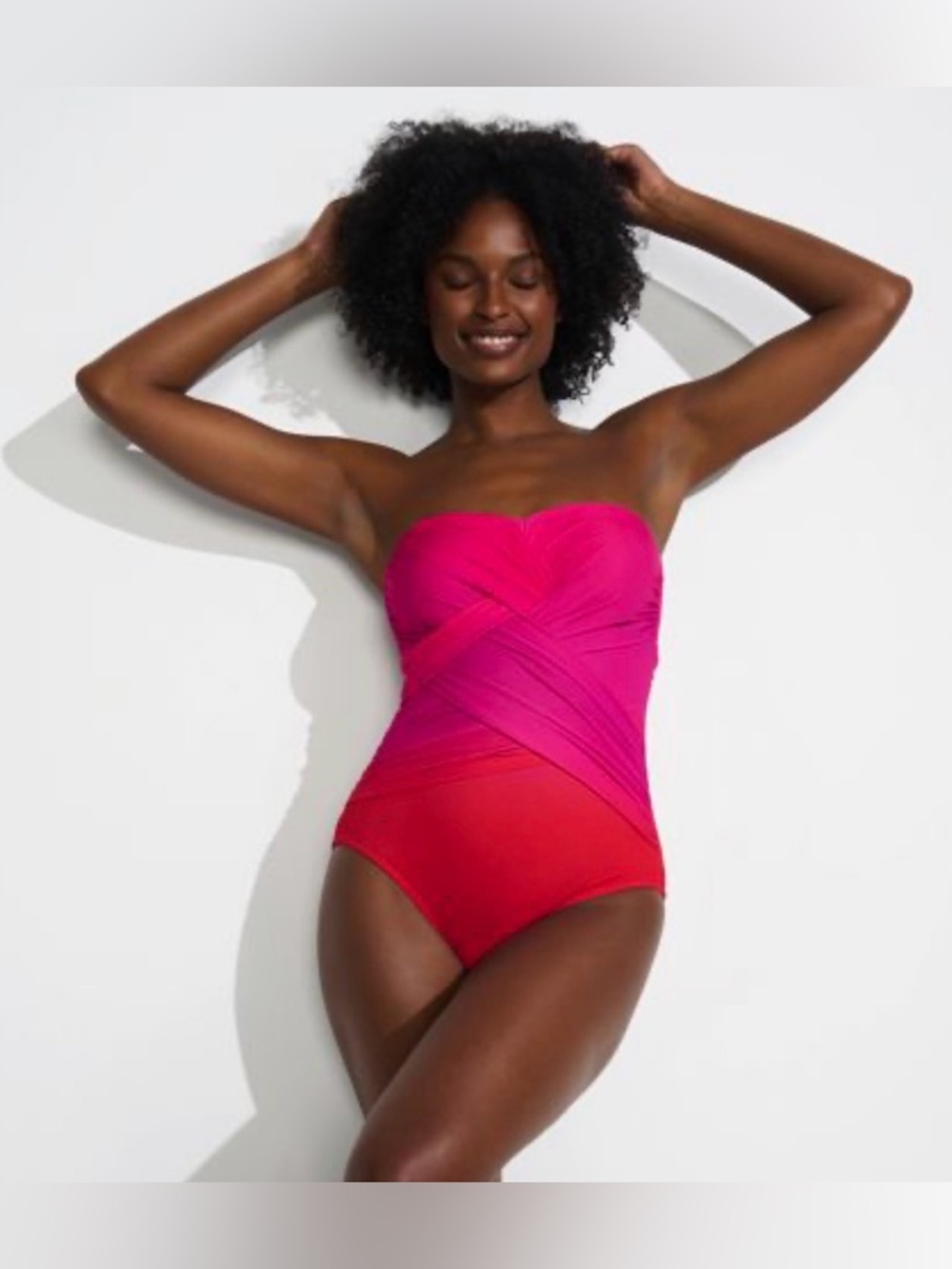 NWT IN BAG Strapless Pink Ombre One-Piece Swimsuit, Bandeau or Straps (Women 10)